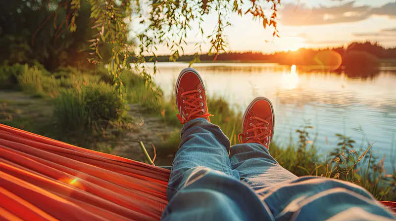 A person in a hammock, just chilling.