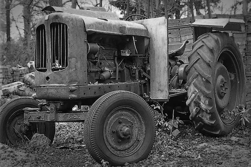 Black and white tractor